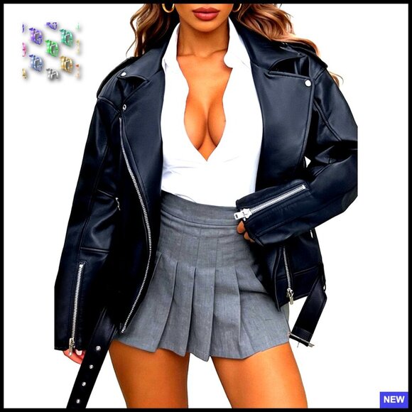 Jackets & Blazers - Oversized Faux Leather Motorcycle Jacket Y2K Hooded Belted Winter Coat